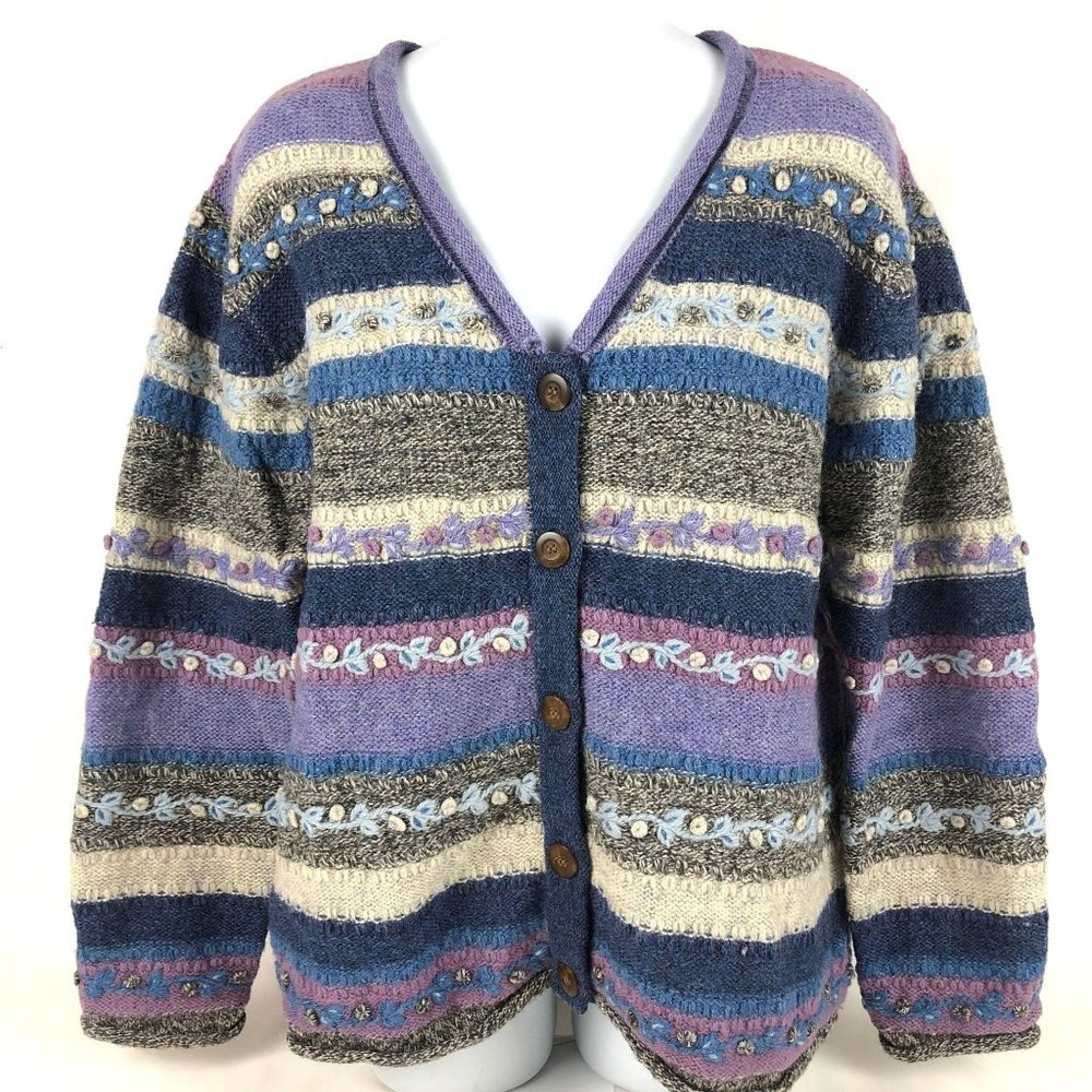 vtg Northern Isles Wool Fair Isle Cardigan Sweater